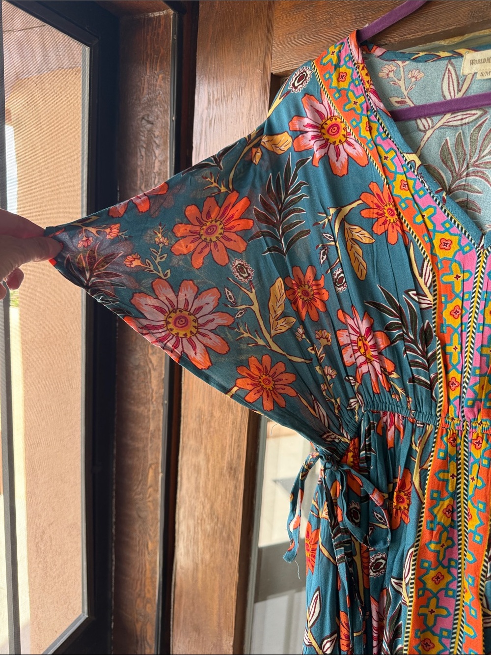 Cost Plus World Market Teal Floral Maxi Dress with Orange, Pink & Yellow - Picture 4 of 5